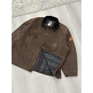 Vintage Carhartt CO2CHT Blanket Lined Barn Chore Coat Workwear Jacket XXL Brown